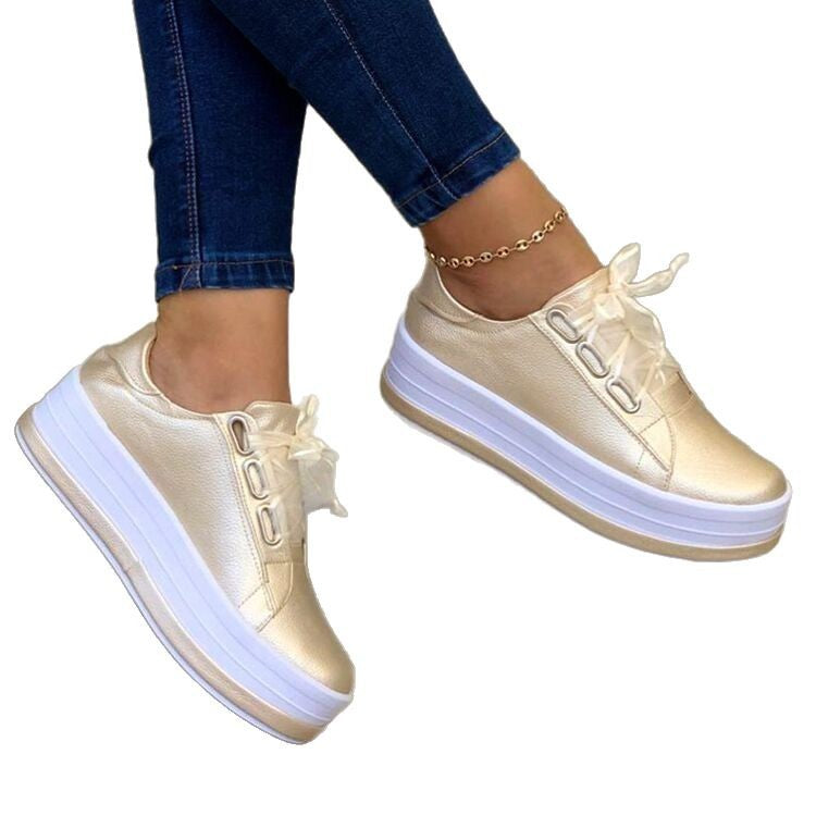 Women's comfortable platform sneakers with elegant metallic upper, size Valenzora