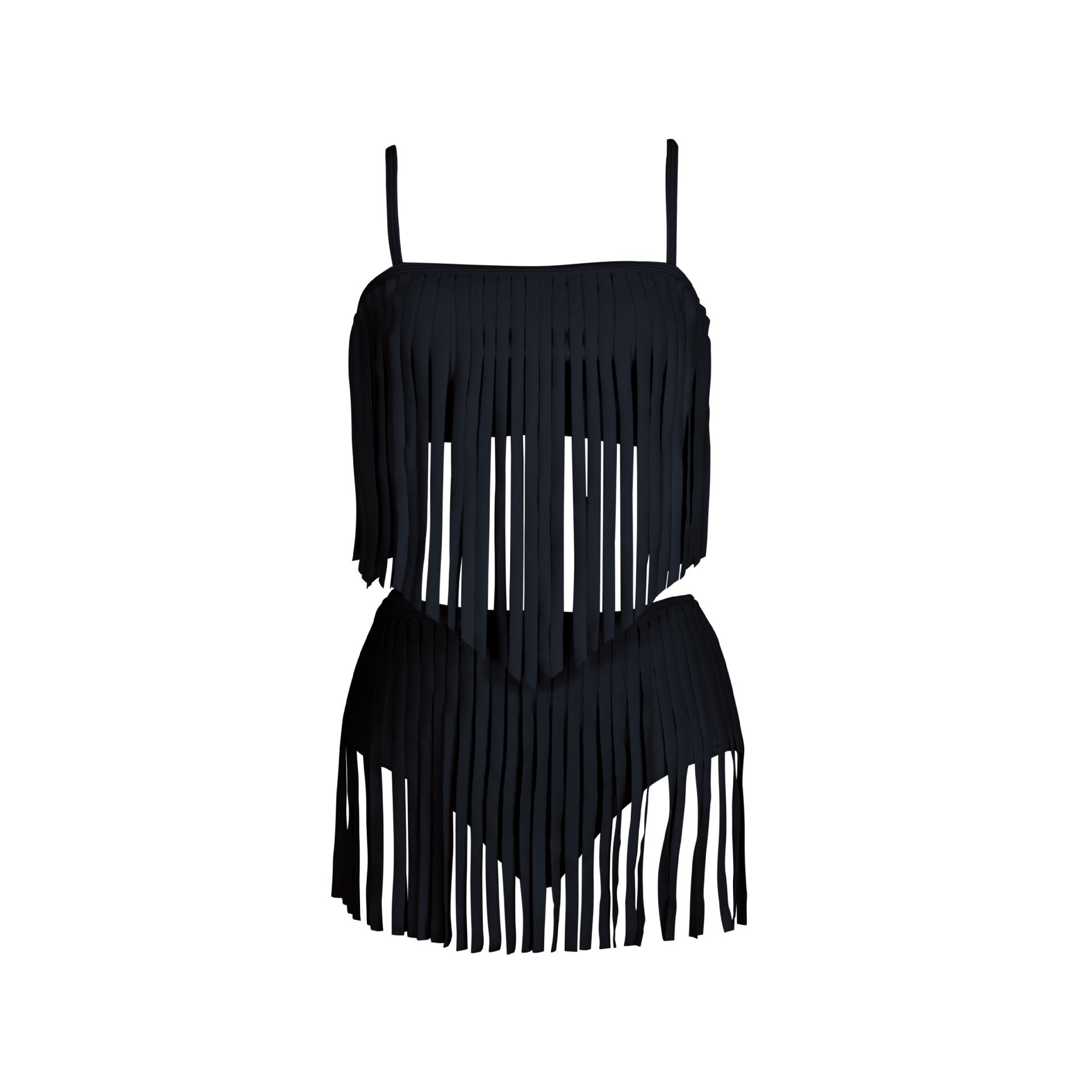Women's fringed bikini set with fashionable top and figure-hugging bottoms, size