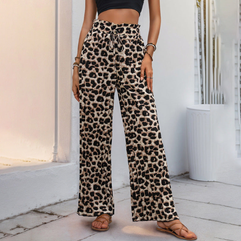 Women's palazzo trousers with stylish leopard print and elasticated waistband, size
