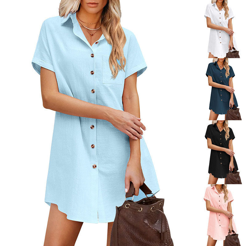 Damen Hemdblusenkleid aus strapazierfähigem Leinenmix mit Knopfdetail und Brusttasche Drune