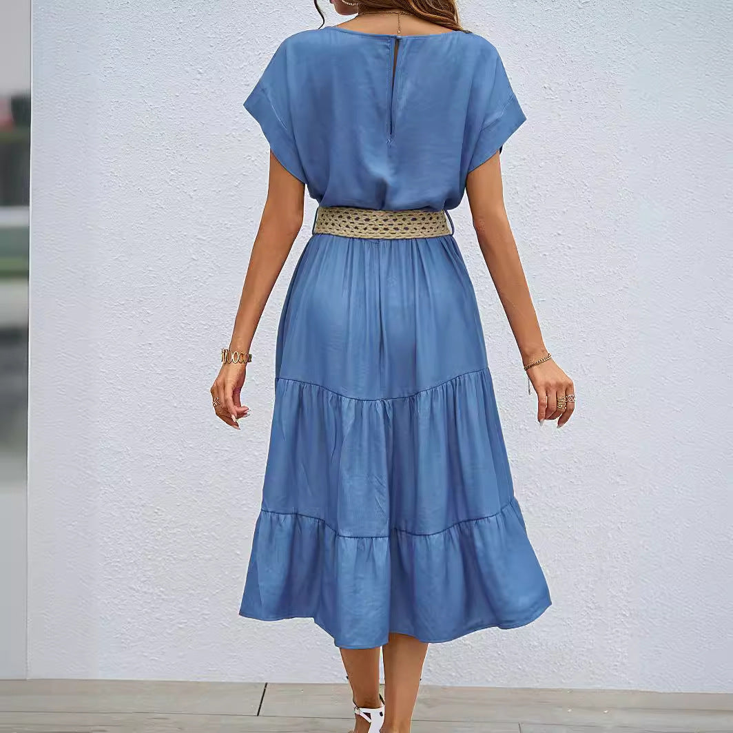Damen Midi-Freizeitkleid mit elegantem Volant und verstellbarem Gürtel, Größe S