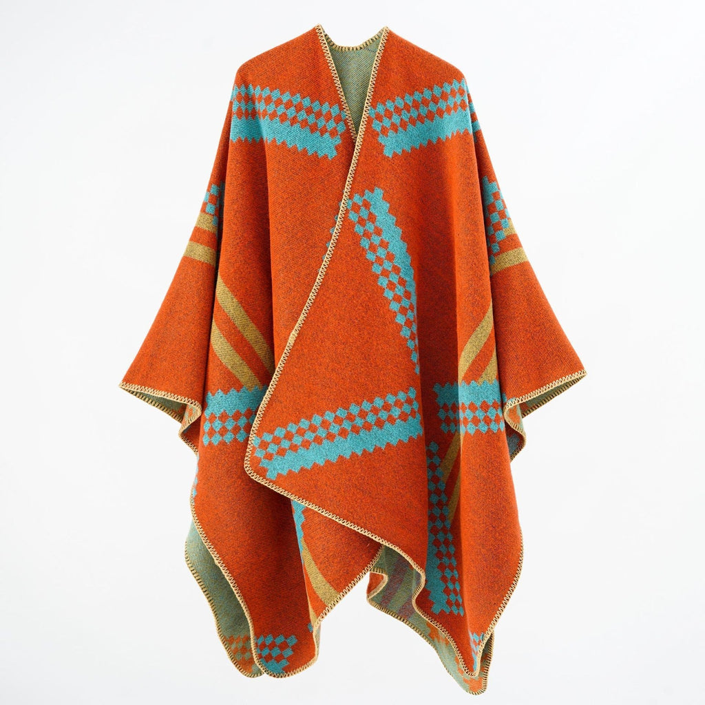 Women's wrap poncho with a modern geometric pattern and high-quality workmanship, size [size missing]