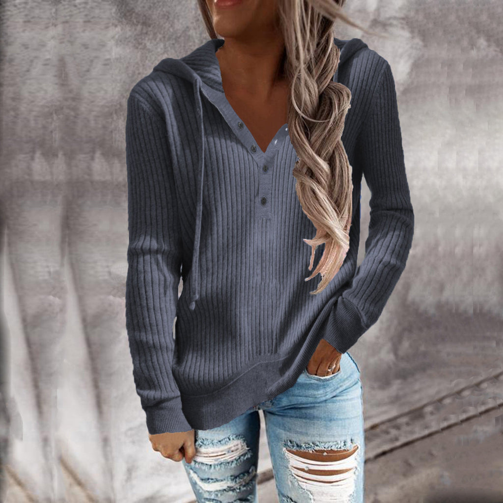 Women's hooded sweatshirt with a structured ribbed design and practical button details, size S