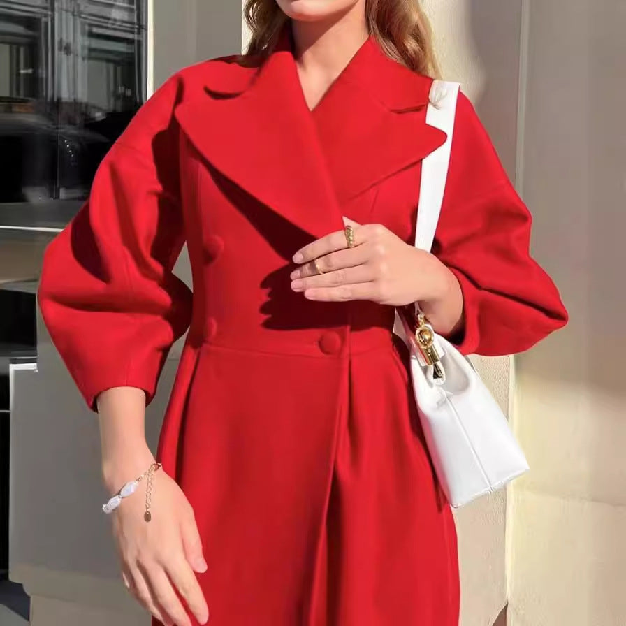 Damen Maxicoat Oversized mit Schulter-zu-Schulter-Oberteil und zweifarbiger Vorderseite, Größe