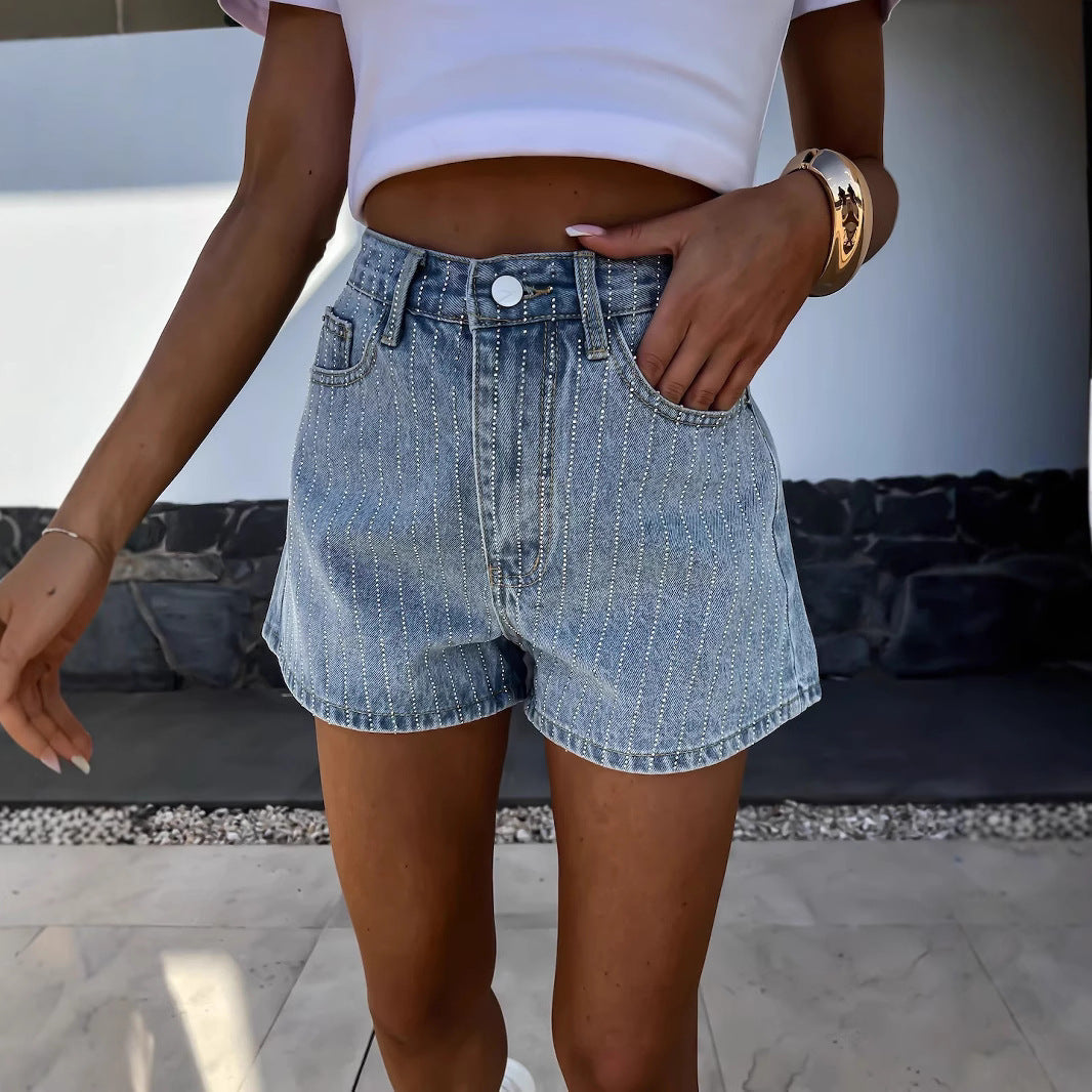 StreifenSpirit™ Damen-Denim-Shorts – Sommerliche High-Waist-Denim-Shorts mit feinem Streifenmuster, lässig & bequem