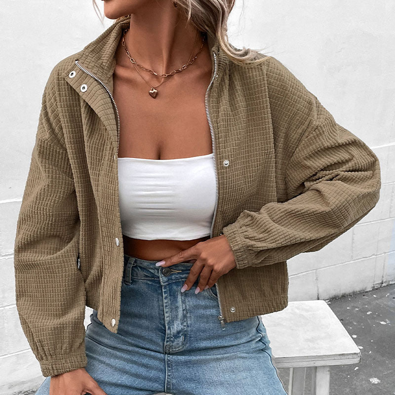 Women's casual hooded jacket in textured material with zipper, size S