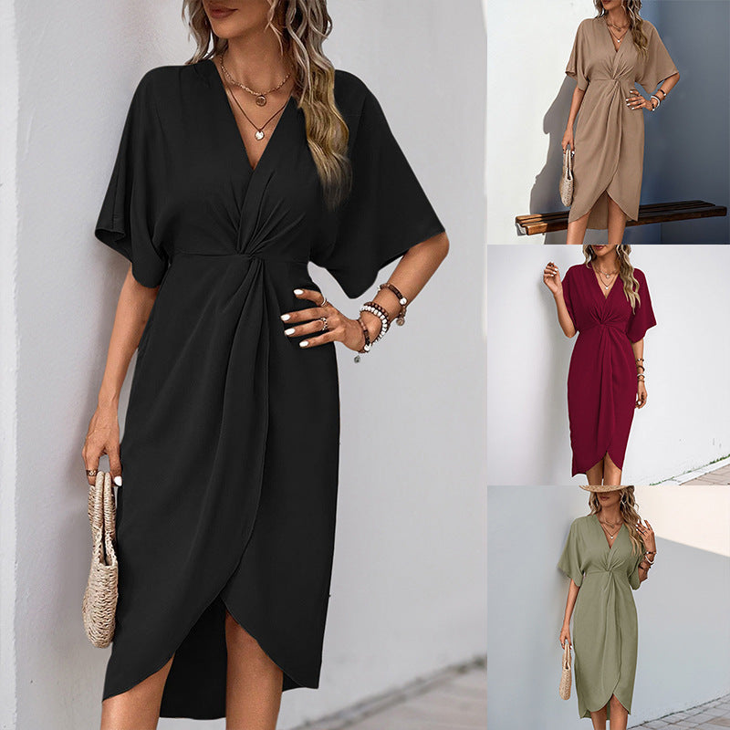Damen Wickelkleid mit fließendem V-Ausschnitt und Seitenschlitz, Größe