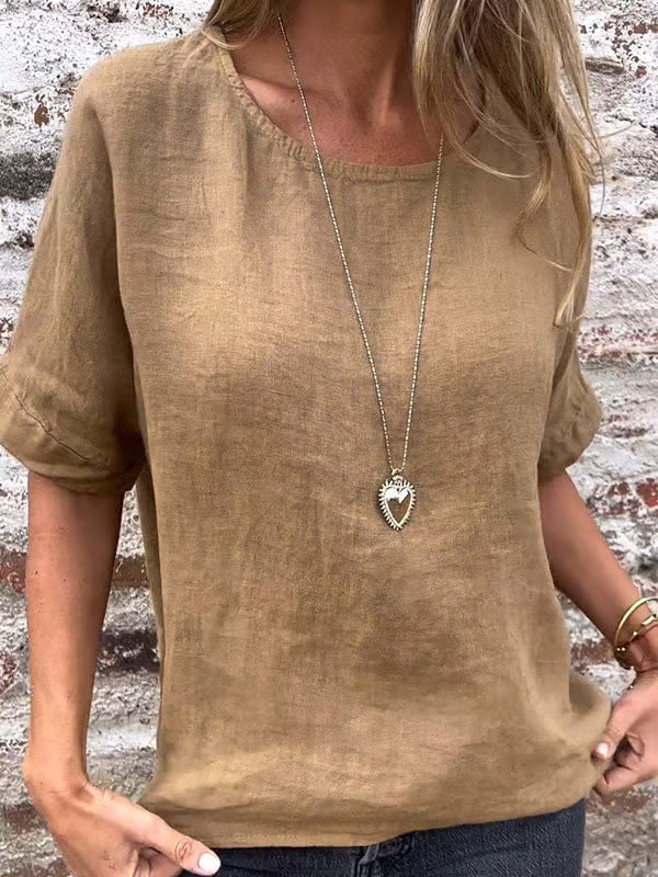 Women's linen blouse with a relaxed fit and fashionable half sleeves, size [size missing]