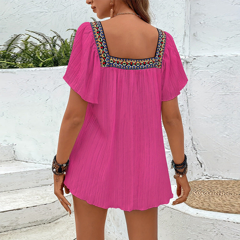 Women's airy summer blouse with embroidery, size