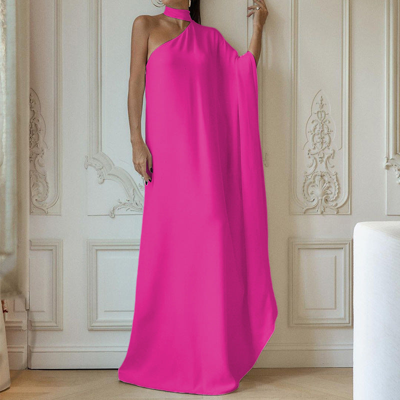 Elegantes One-Shoulder-Abendkleid für Damen mit fließendem Stoff und schickem Kragen, Größe S