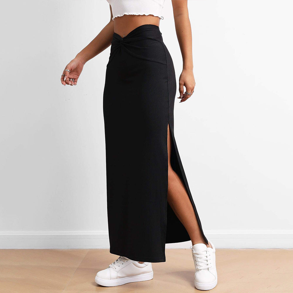 Women's maxi skirt with elegant wrap look and side slits, size