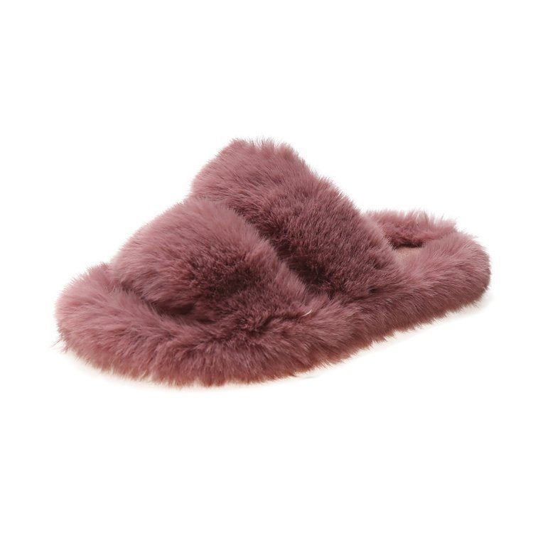 Women's Fluffy Slippers with Double Straps and Soft Lining, Size