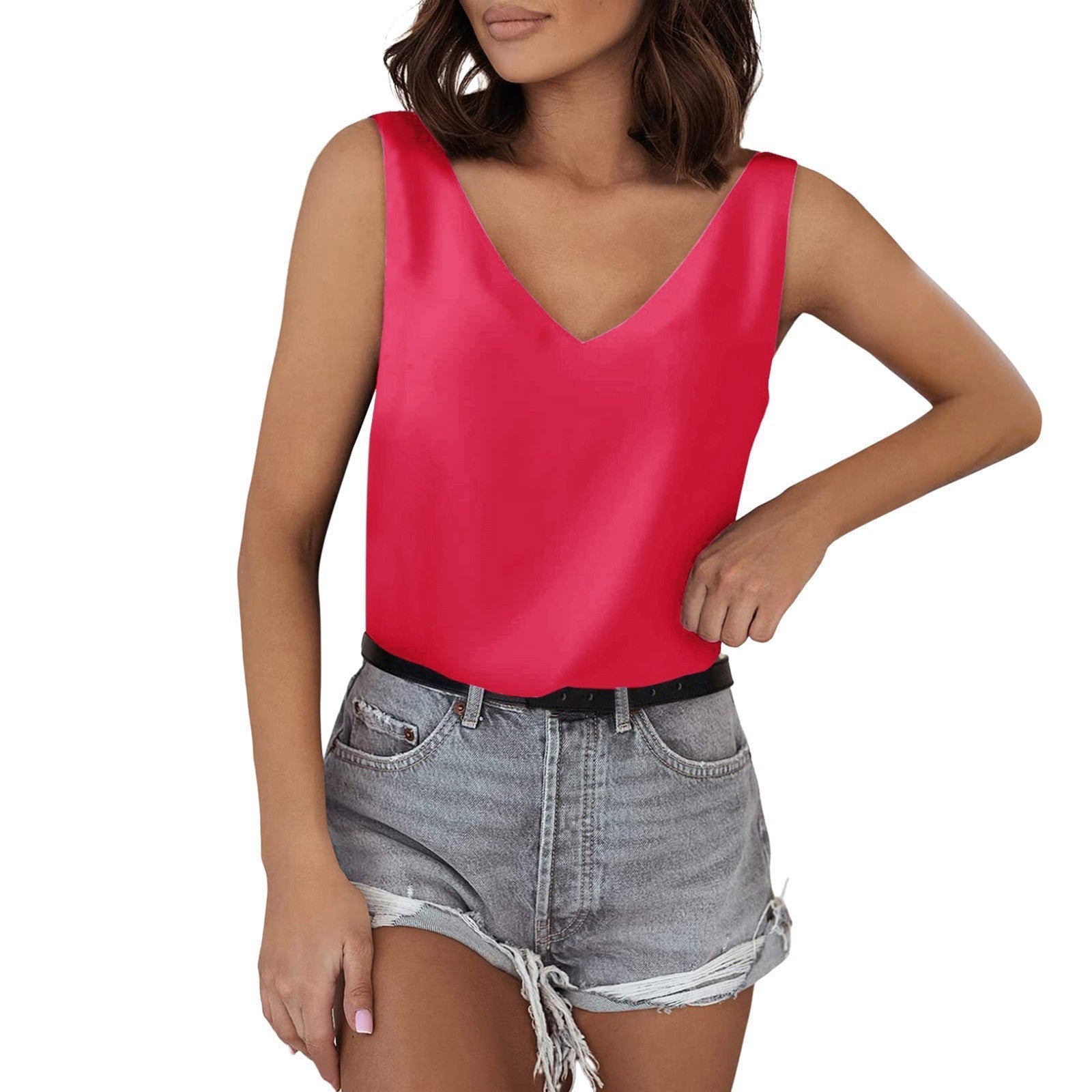 Ärmelloses Damen-V-Neck-Top aus hochwertigem Material, Größe