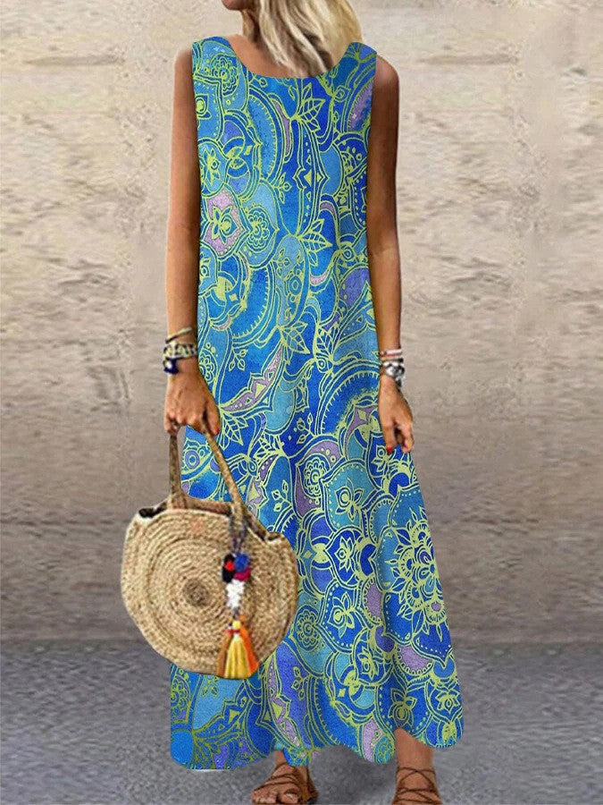 Valenzora | Rundhals-Maxikleid mit Blumenmuster