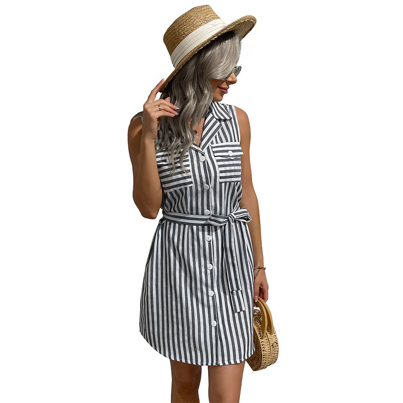 Damen Hemdkleid mit tailliertem Schnitt und dekorativem Bindegürtel Drune