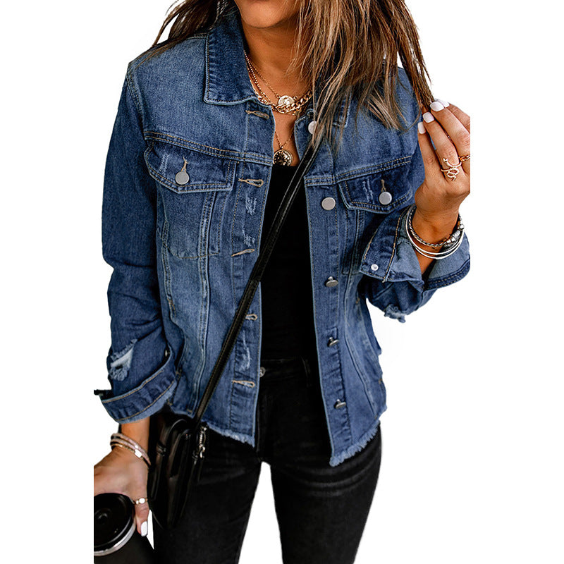 Women's denim jacket with a relaxed fit and functional pockets, size