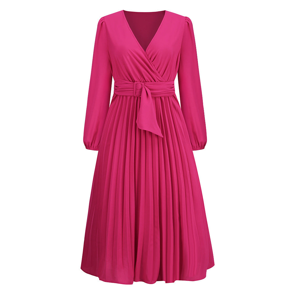 Damen Wickelkleid mit Plisseefalten und elegantem Taillengürtel, Größe