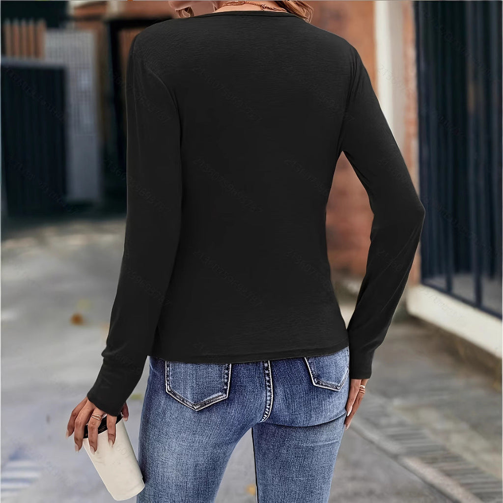 Women's wrap shirt with figure-shaping design and V-neck, size