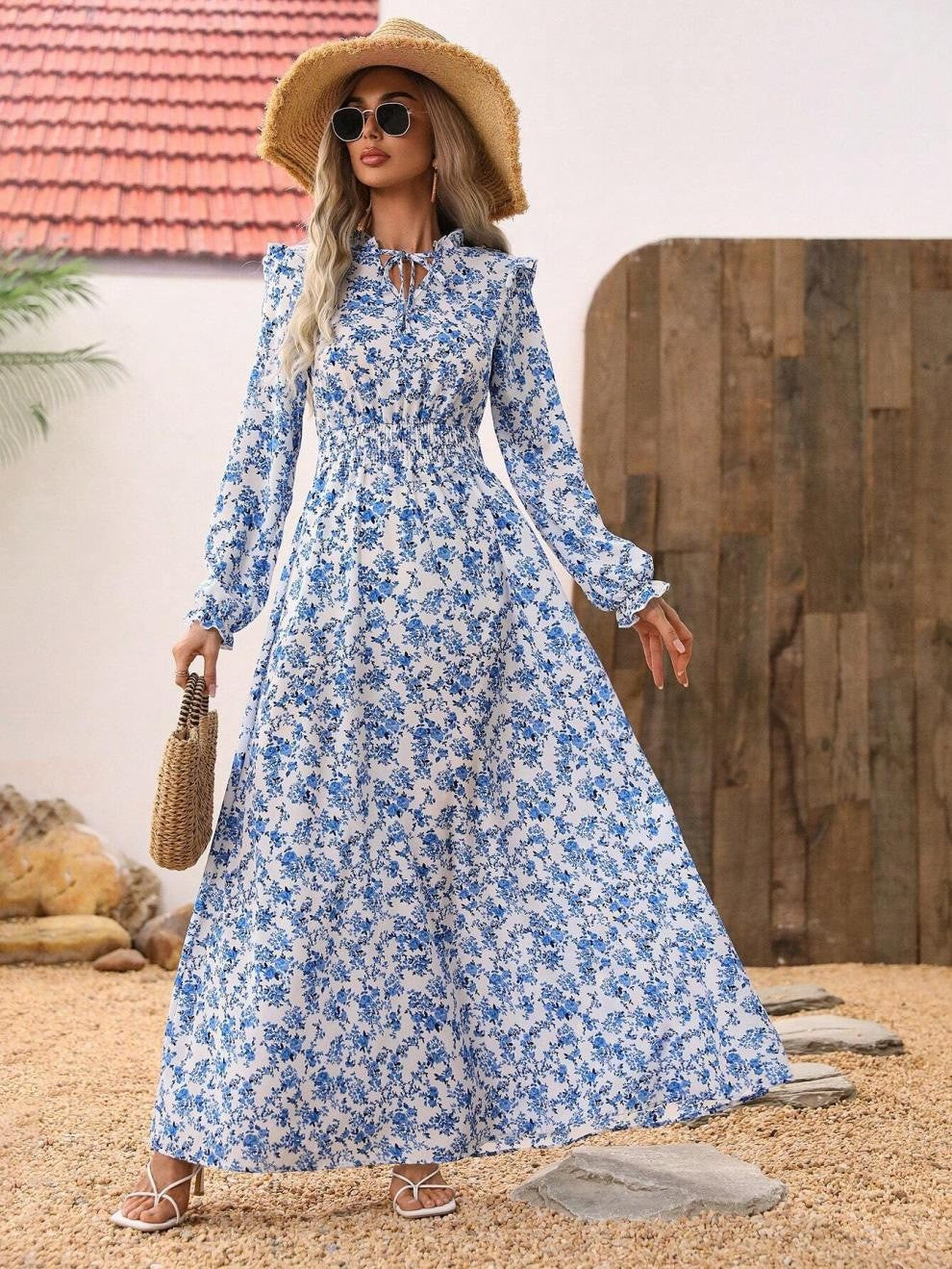 Valenzora | Floral Long Sleeve Elegant Women's Long Dress