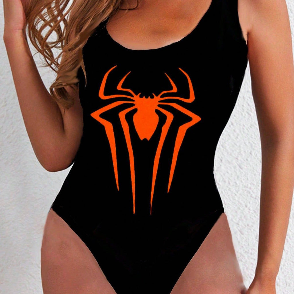 Women's swimsuit with stylish spider motif and high leg cut, size S