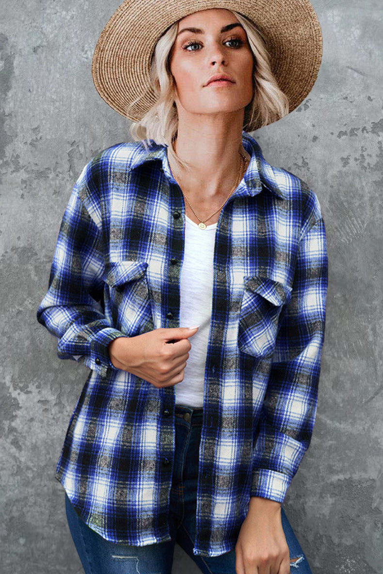 Damen Flanell-Hemdjacke mit Karomuster und praktischen Taschen, Größe S