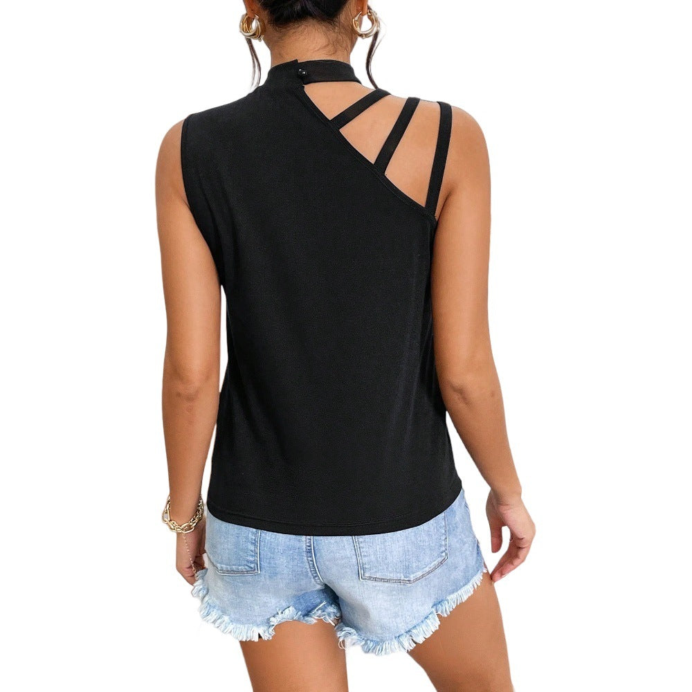 Women's sleeveless top with creative cut-out design, size S