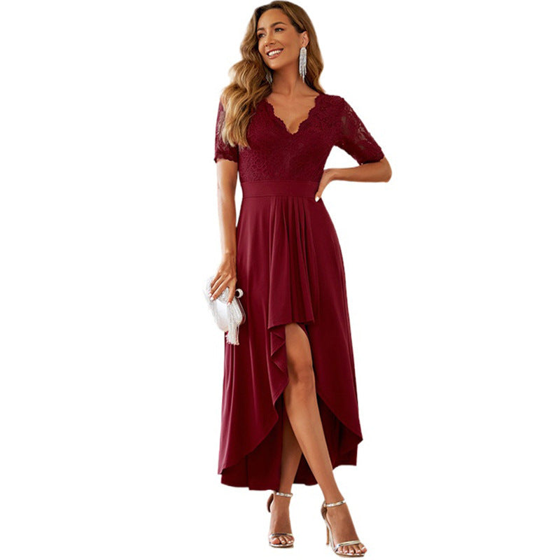 Elegantes Damen-Abendkleid mit tiefem V-Ausschnitt und gerafftem Saum, Größe S