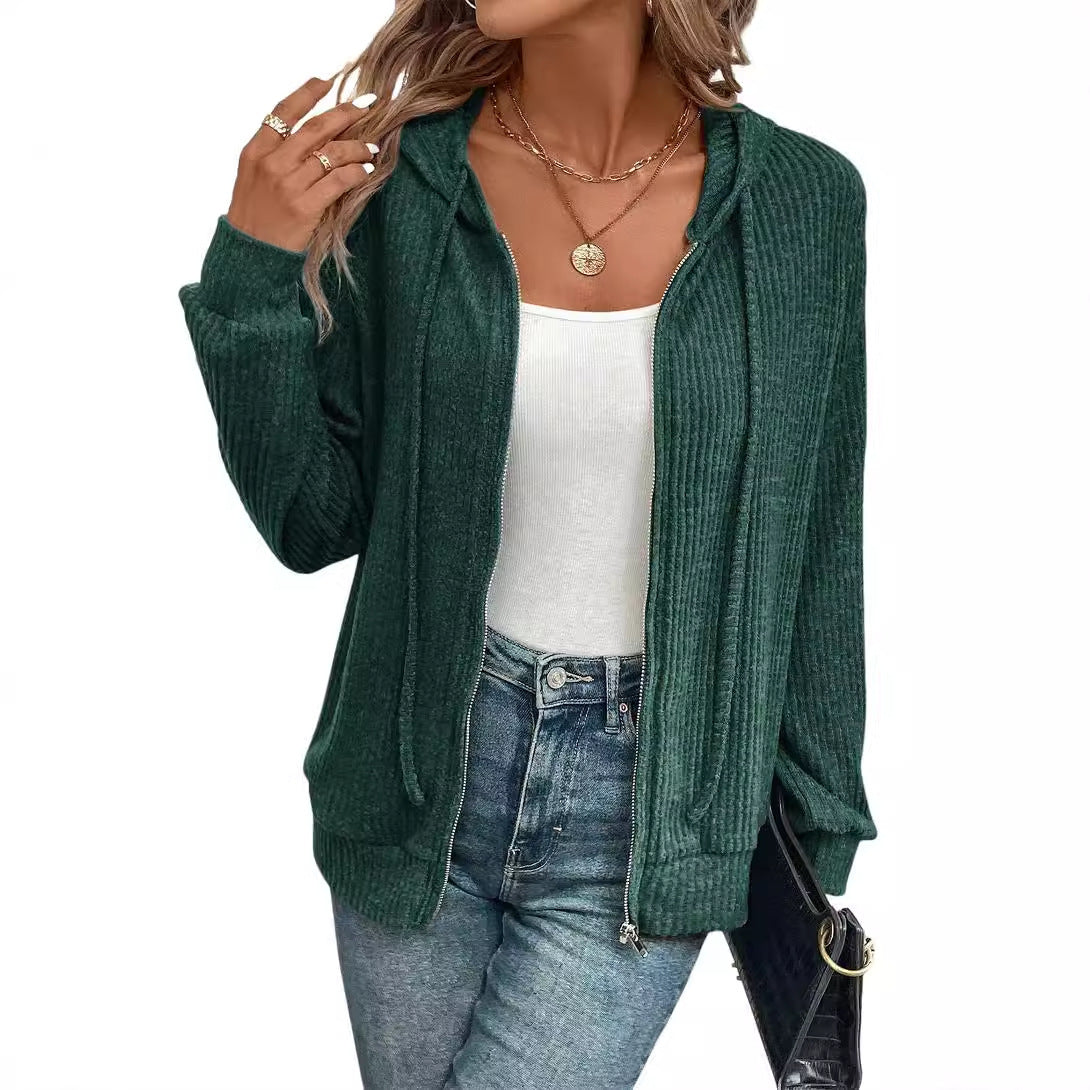 Gemütliche Kapuzenjacke für Damen in stylischem Rippstrick-Design, Größe Valenzora
