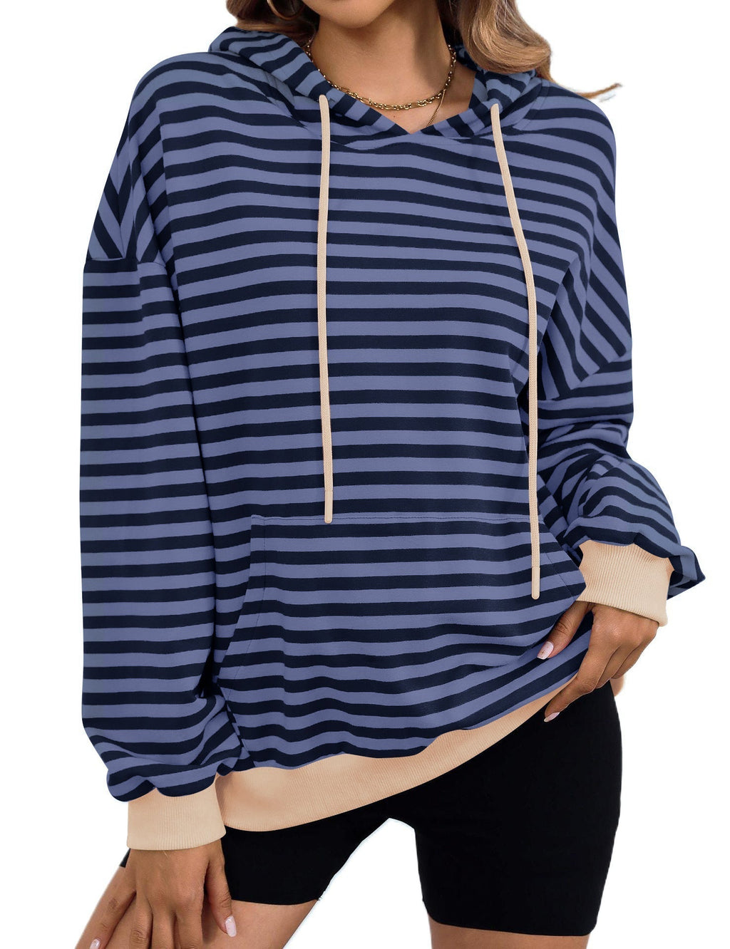 Women's striped hoodie with stylish kangaroo pocket, size S