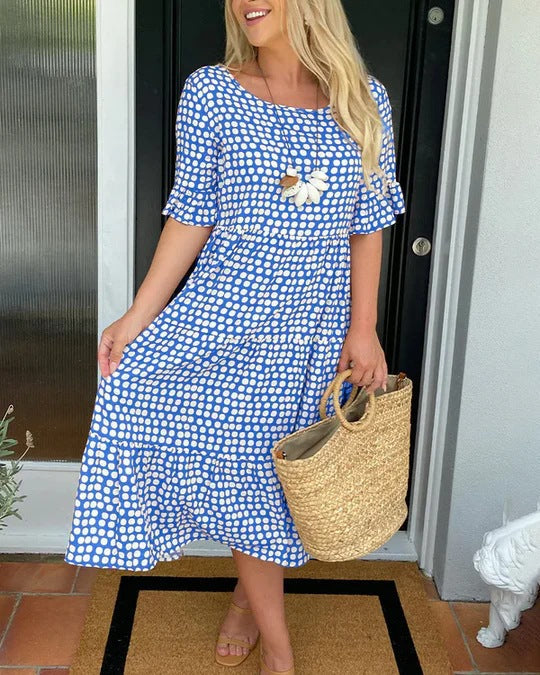 Valenzora | Summer Round Neck Printed Short Sleeve Dress
