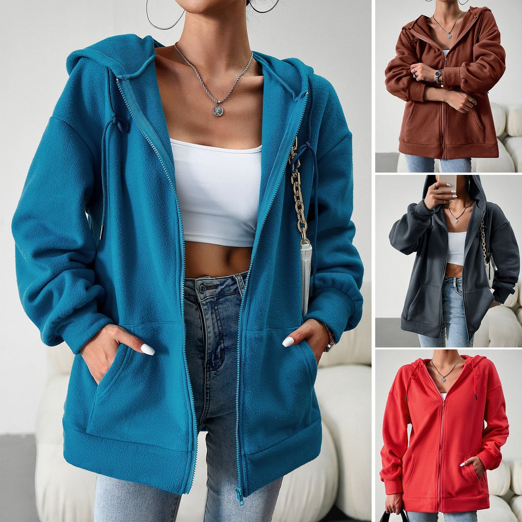 Damen-Fleecejacke mit praktischen Taschen und verstellbarer Kapuze, Größe S