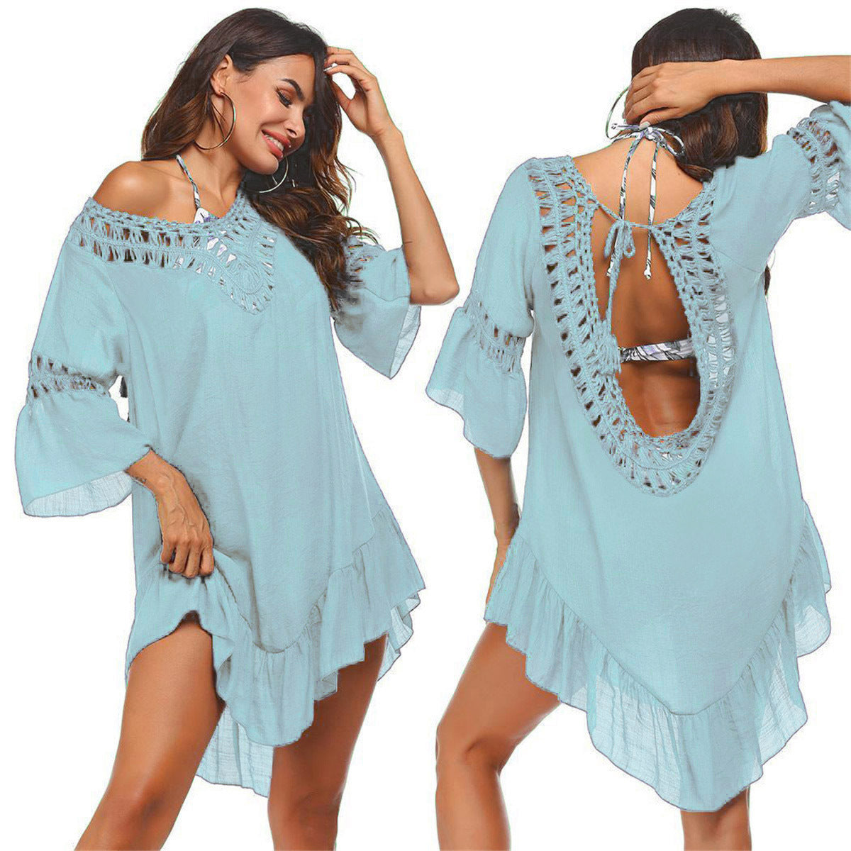 Women's casual beach throw with aesthetic openwork pattern and open back, size Valenzora