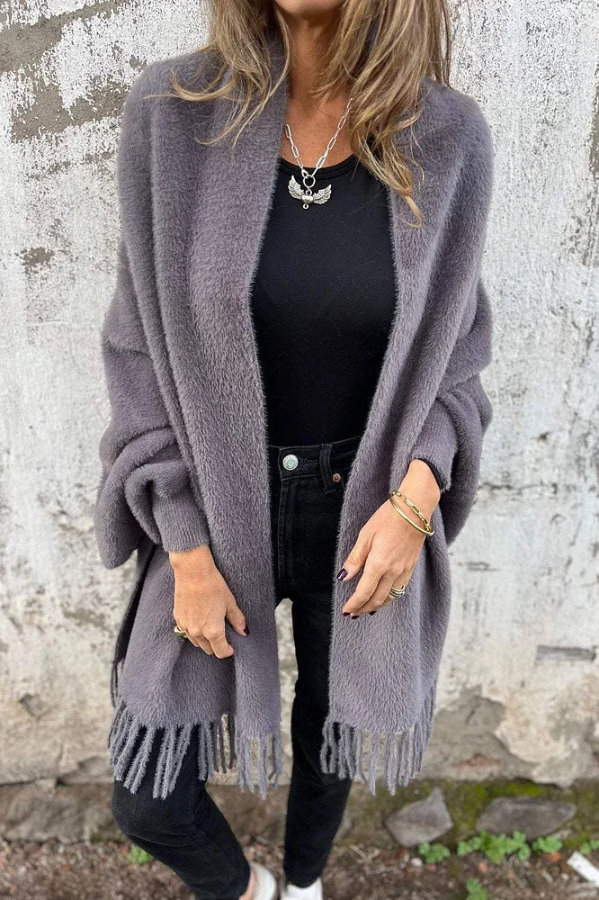 Valenzora knitted plush tassel scarf