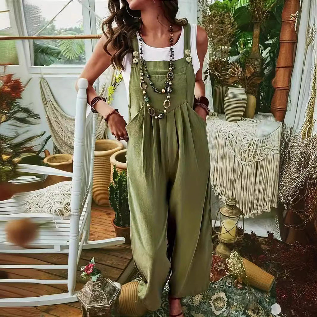 Valenzora | Double Button Wide Leg Trousers Suspenders Overall