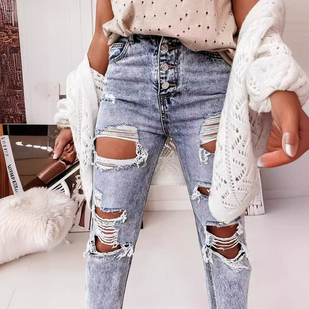 Women's Destroyed Boyfriend Jeans in a casual vintage style with a high waist, size [size missing]