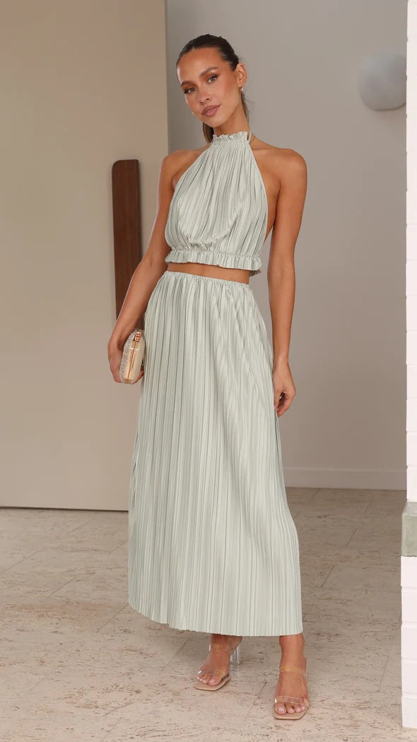 Valenzora | Year Sexy Halter Backless Sexy Lace-up Dress Pleated Dress