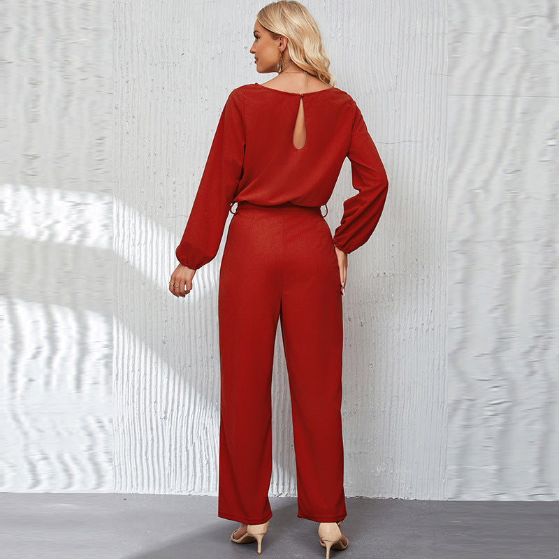 Women's elegant jumpsuit with elegant sleeves and a tailored cut, size S