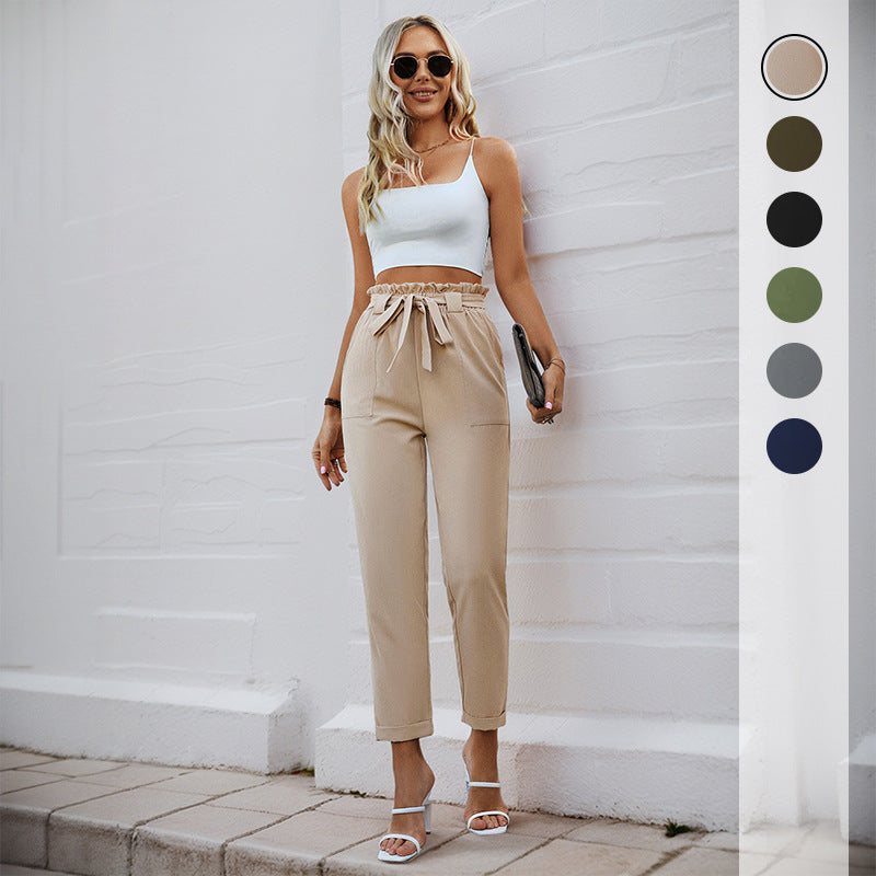 Women's Comfortable High-Waisted Pants with Waist Belt Size