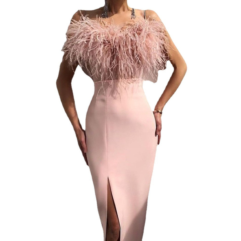 Damen-Abendkleid mit zarter Federapplikation, Größe