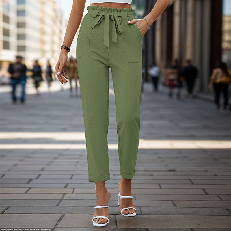 Women's Comfortable High-Waisted Pants with Waist Belt Size