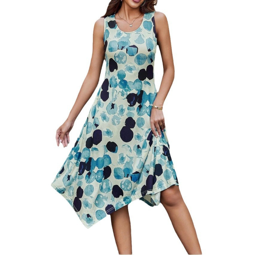 Damen asymmetrisches Freizeitkleid mit modernem Muster und fließendem Schnitt Drune