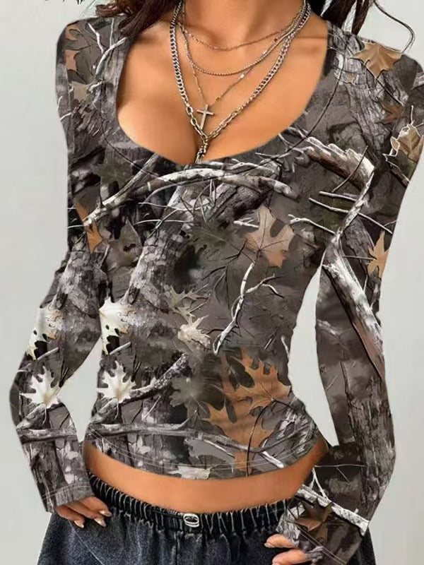 Women's long-sleeved shirt with camouflage pattern, size