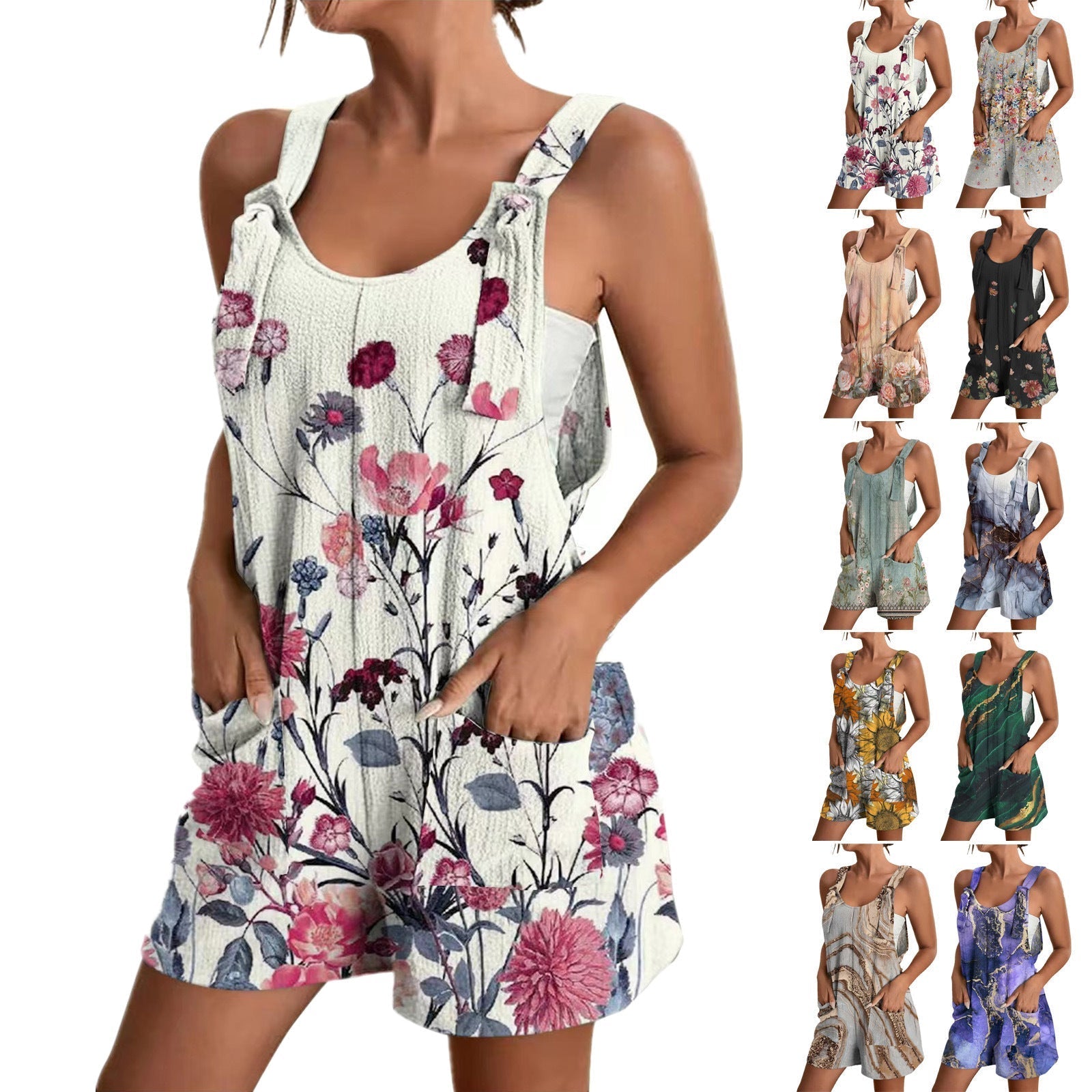 Women's airy jumpsuit with floral patterns and practical pockets, size S