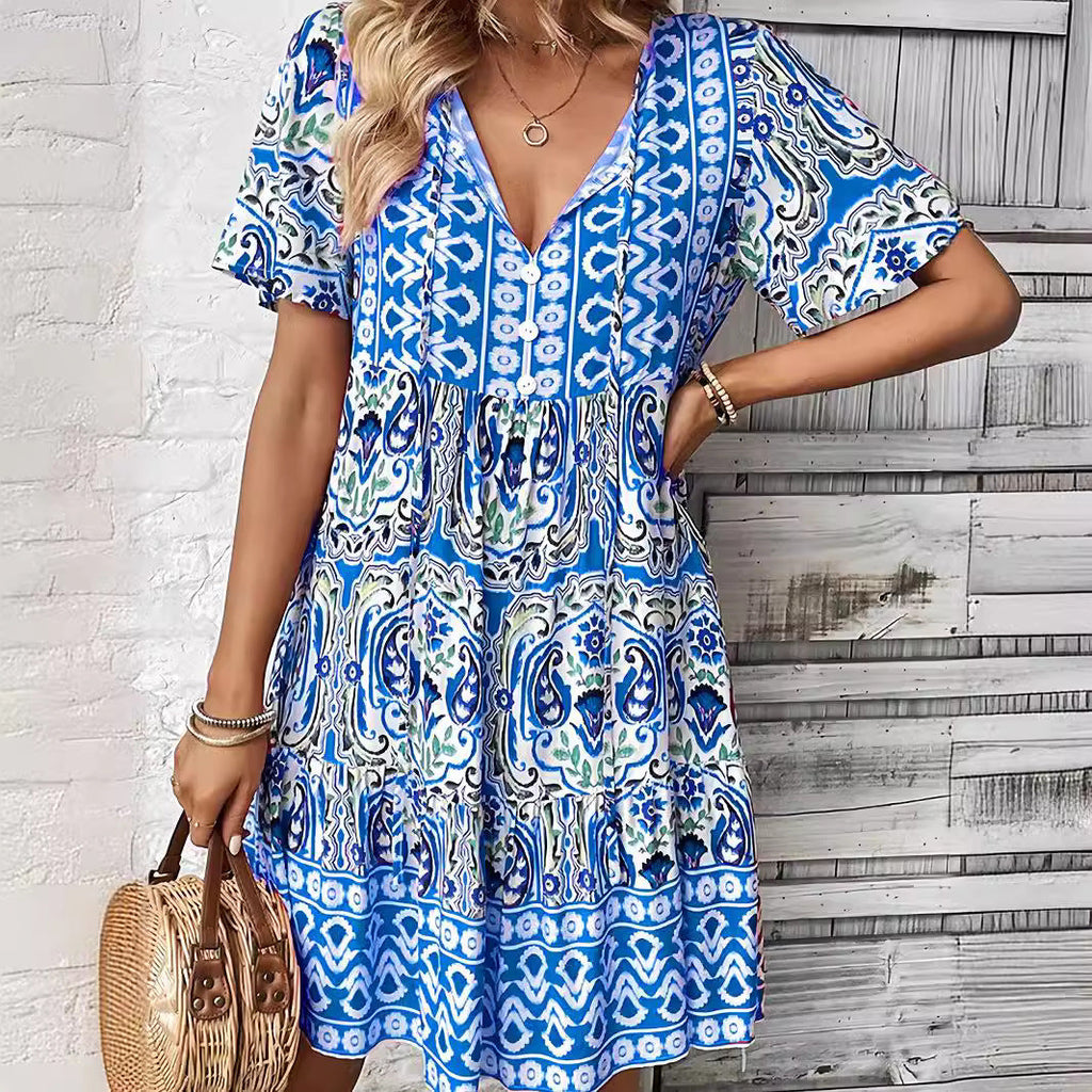 Damen Baumwollkleid mit boho-inspiriertem Muster Drune