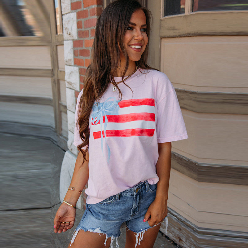 Damen-T-Shirt mit künstlerischem Flaggenmotiv, Größe