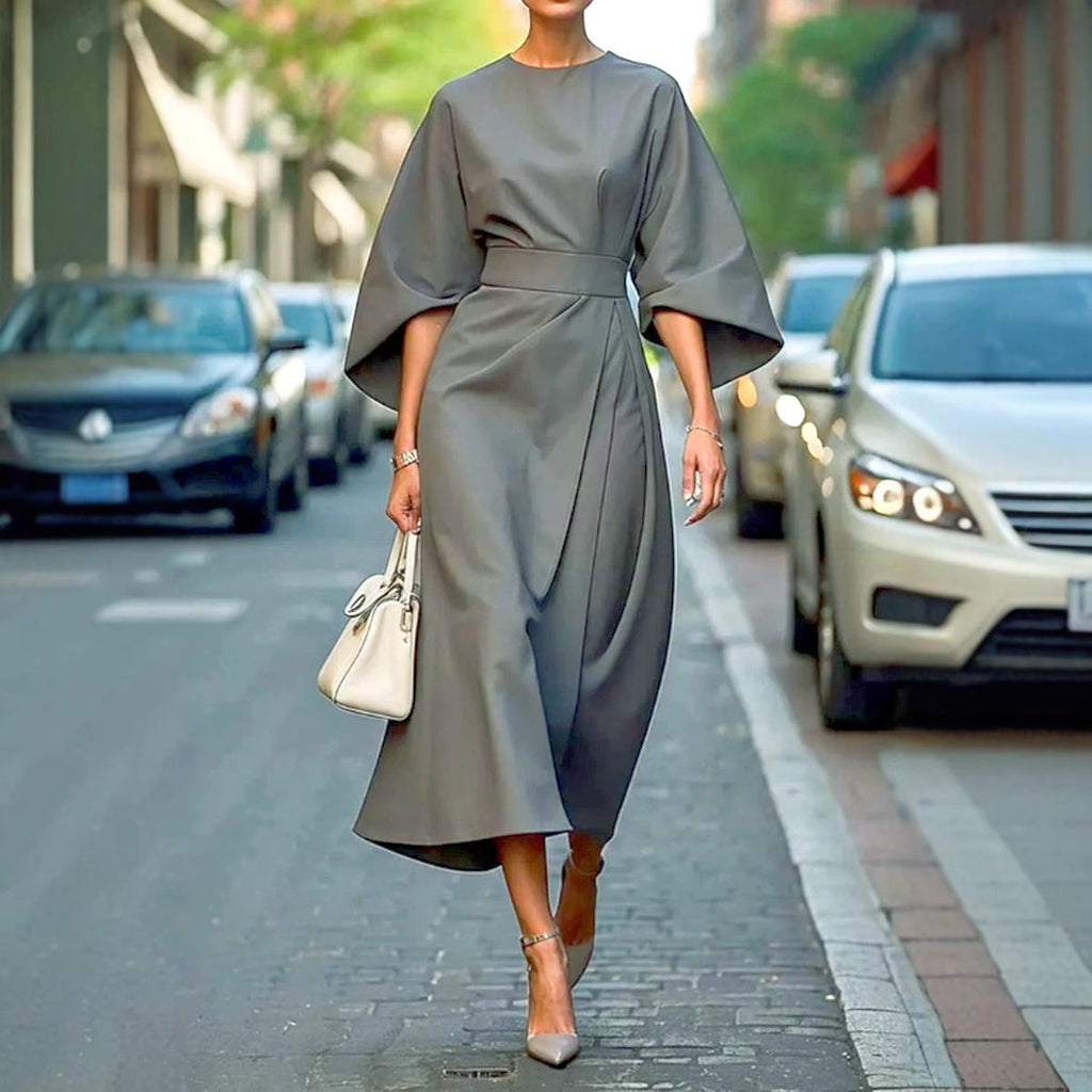 Women's elegant maxi dress with puff sleeves and a tailored cut, size [size missing]