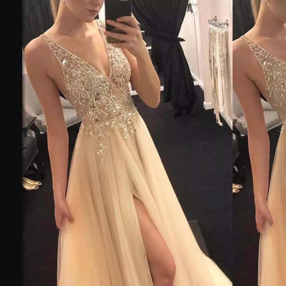Valenzora | V-neck Split Party Evening Dress