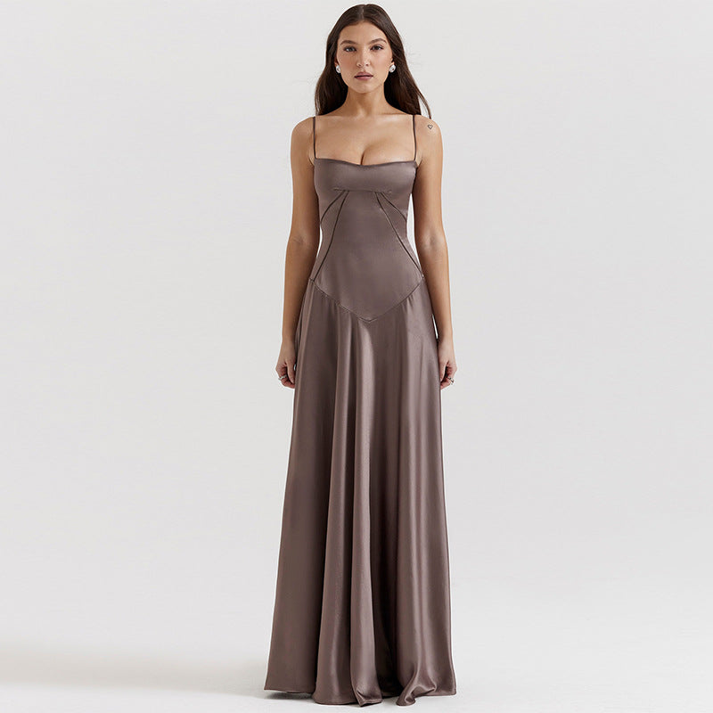 Valenzora | Evening dress, satin sheen, spaghetti straps, backless, slim fit, elegant dress