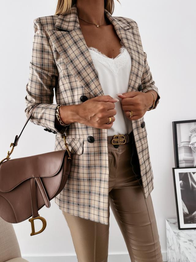 Women's stylish blazer jacket with double button placket and elegant silver details, size [size missing]