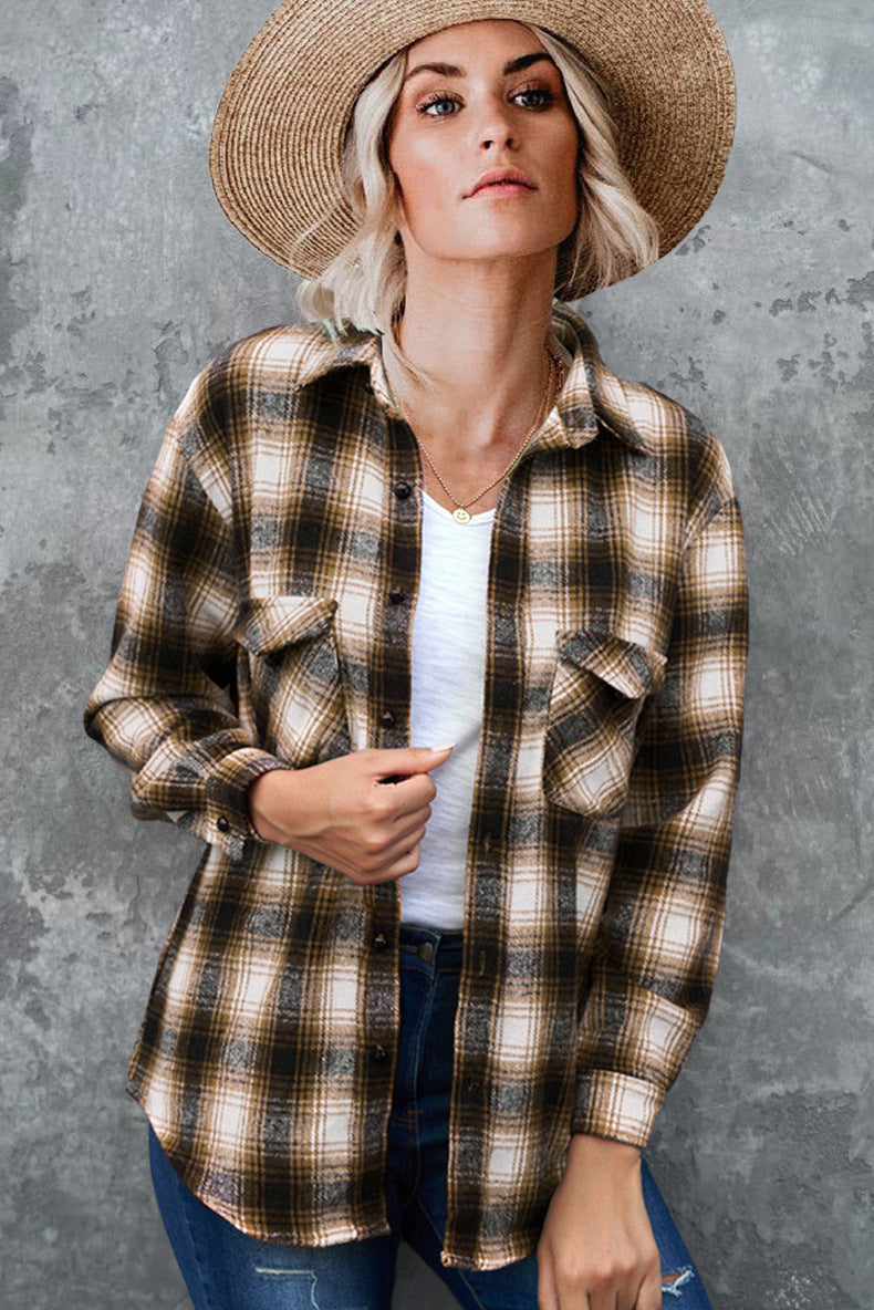 Damen Flanell-Hemdjacke mit Karomuster und praktischen Taschen, Größe S